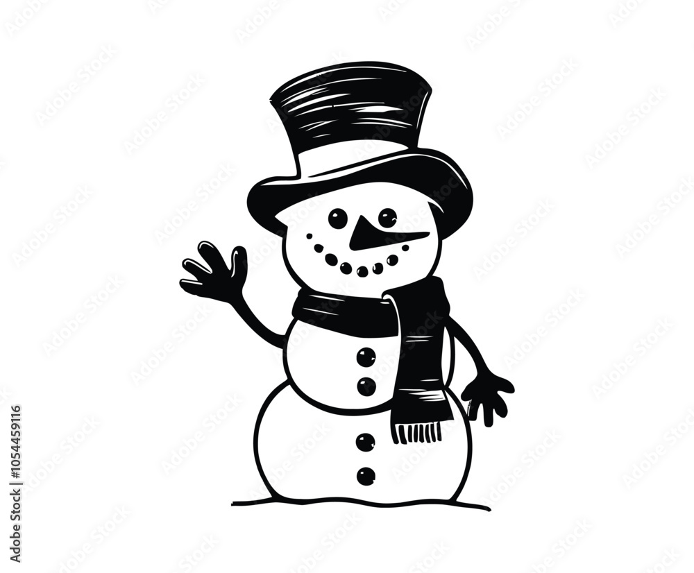 Friendly Snowman with Carrot Nose Silhouette EPS Vector Template Friendly Snowman with Carrot Nose Silhouette EPS Vector Template