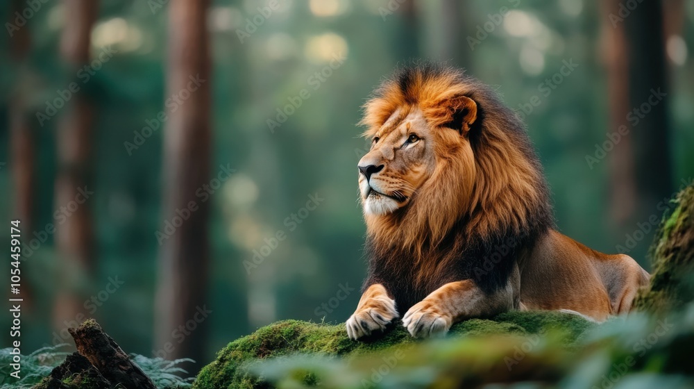 Fototapeta premium Lions in Nature: Majestic Wildlife in a Forest Setting