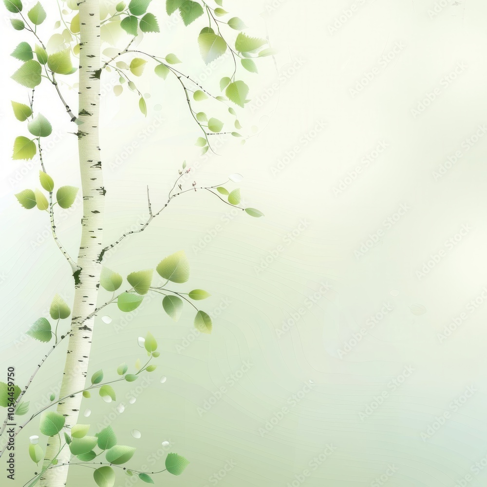 Sunny Spring Day: Birch Branches with Green Leaves on a Blurred Sky Background, Ideal for Bright and Cheerful Designs Sunny Spring Day: Birch Branches with Green Leaves on a Blurred Sky Background, Ideal for Bright and Cheerful Designs