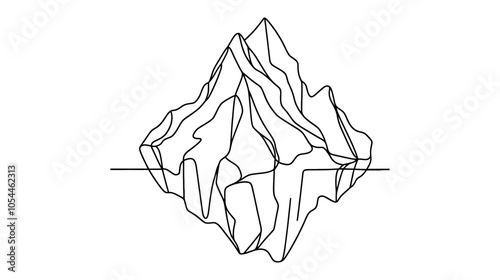 One continuous line illustration of an iceberg, isolated on white background.