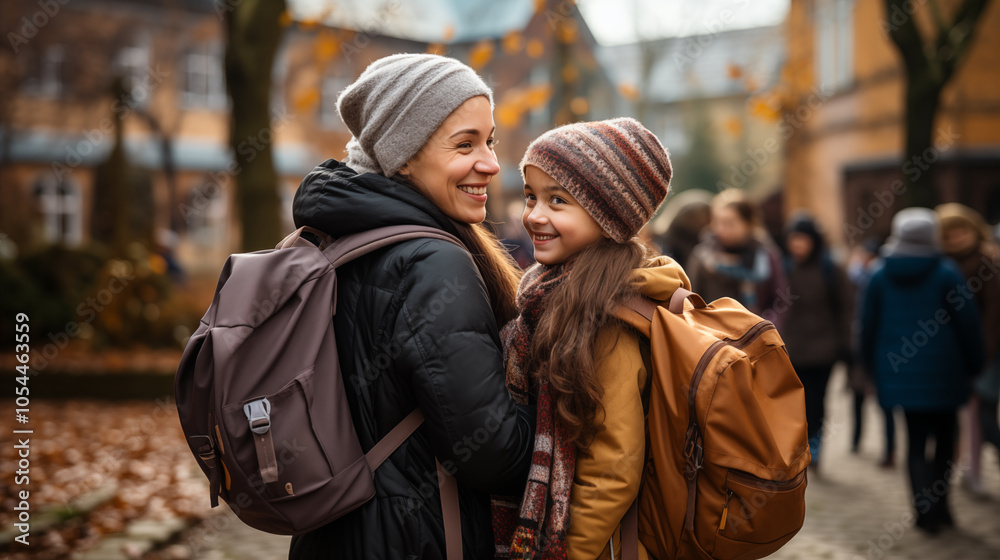 Happy friends students are going to school, concept of education Happy friends students are going to school, concept of education