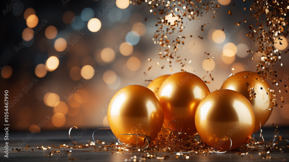 Fototapeta premium A lot of colored balloons, gifts and confetti, concept of a party