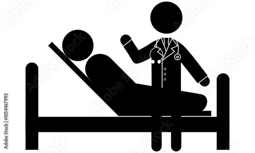ベッドに横になっている患者の横で説明をしている医師のピクトグラム