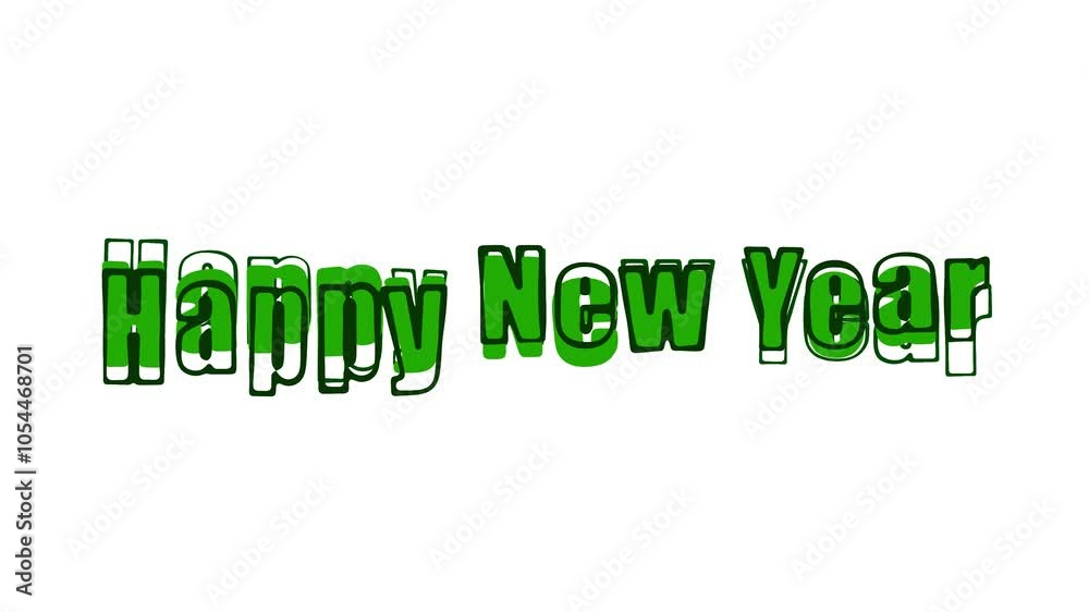 Happy new year jumping text in green with dark green stroke on white background, happy new year Happy new year jumping text in green with dark green stroke on white background, happy new year