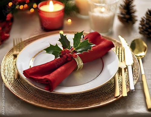 christmas table setting with christmas decorations