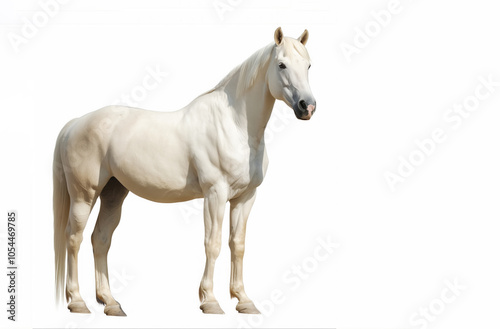 Stunning studio portrait of a majestic white horse against a seamless white background