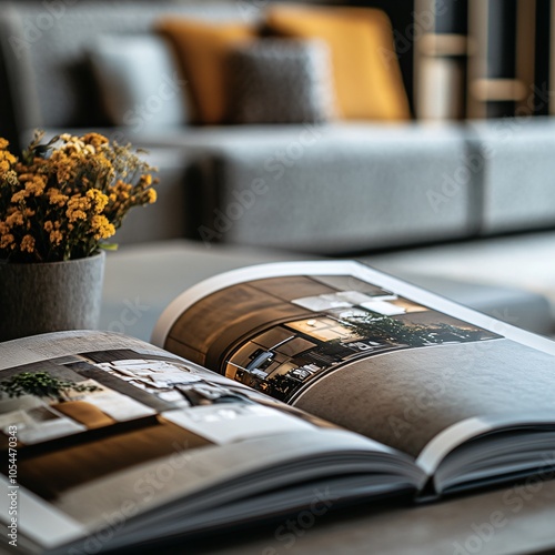 Modern Living Room with Open Magazine