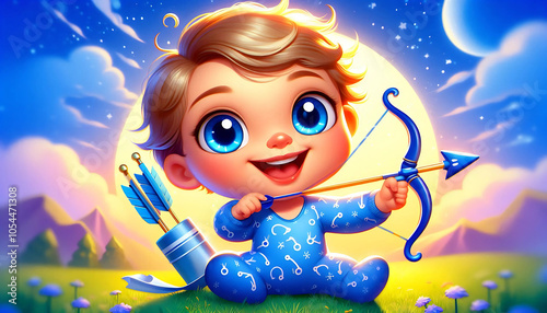 Bebê Aventureiro com Arco e Flecha Representando Signo Zodíaco Sagitário