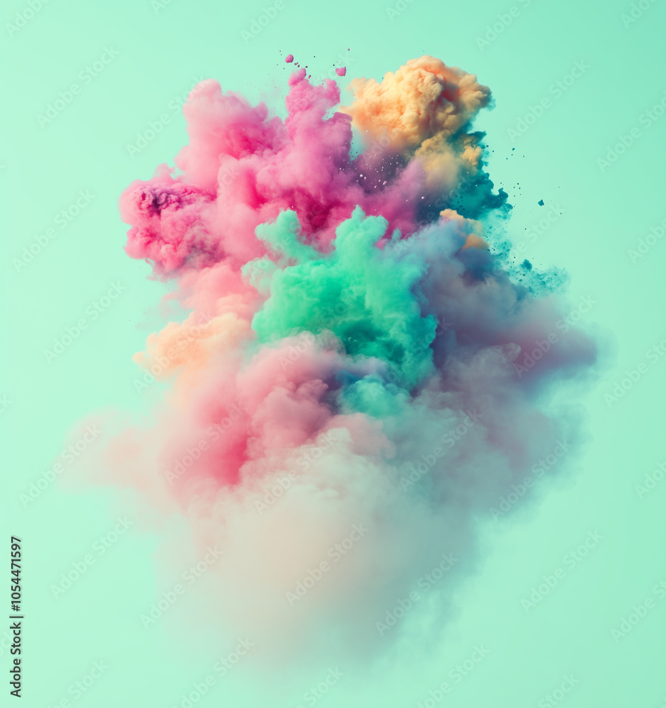 Explosion of pastel colored powders on a neutral mint colored background | Useful for abstract backgrounds, product photography and screens Explosion of pastel colored powders on a neutral mint colored background | Useful for abstract backgrounds, product photography and screens