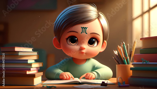 Bebê Organizado com Livros Representando Signo Zodíaco Virgem