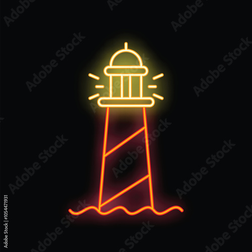 Wallpaper Mural Colorful neon sign depicting a lighthouse shining its beam across the water Torontodigital.ca