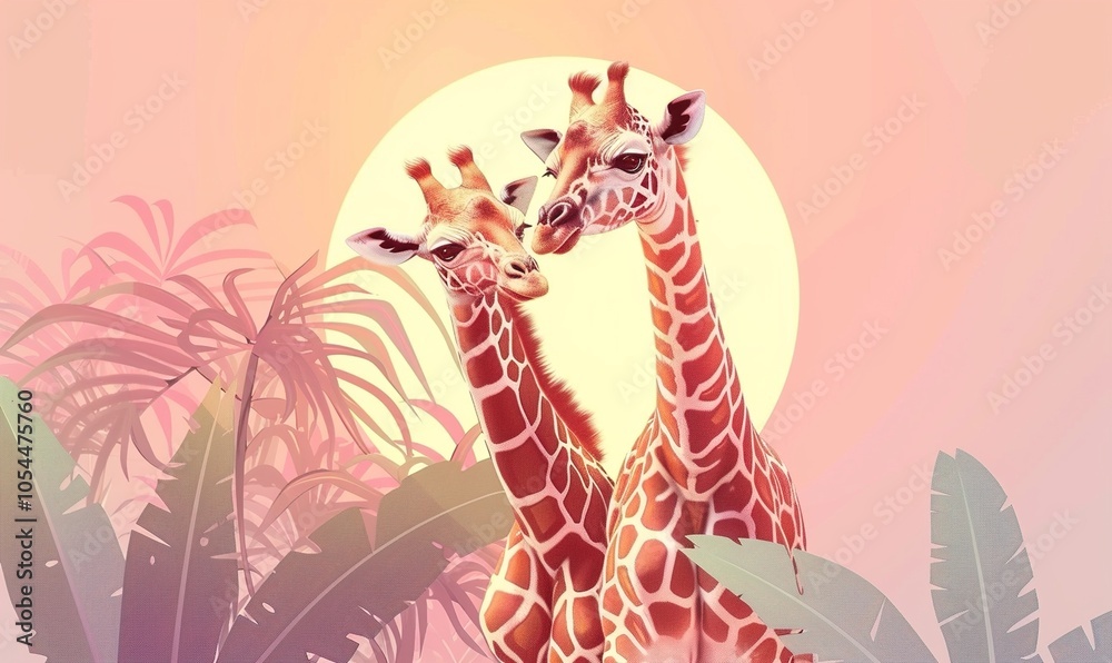 Fototapeta premium Realistic cartoon avatar cute giraffe head animal with simple minimalist background ai generated