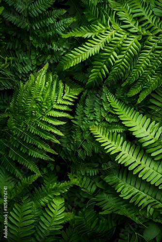 Textured green fern leaves, tropical nature backdrop