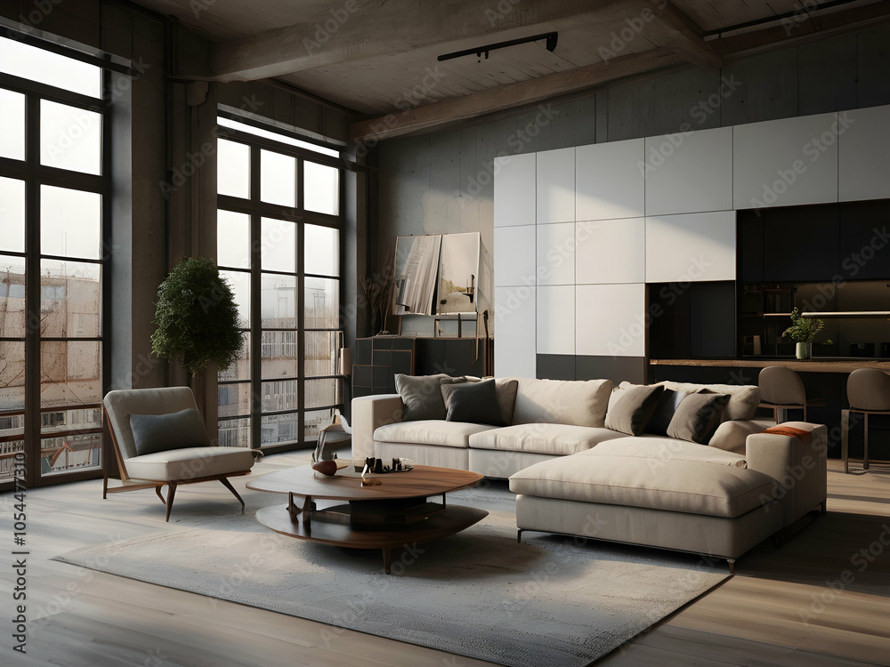Interior of the modern loft apartment Interior of the modern loft apartment