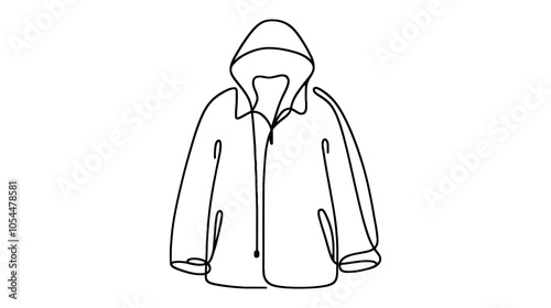 One continuous line illustration of a raincoat, isolated on white background.