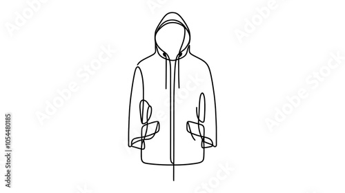 One continuous line illustration of a raincoat, isolated on white background.