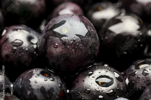 Wet acai berries as background, closeup view photo