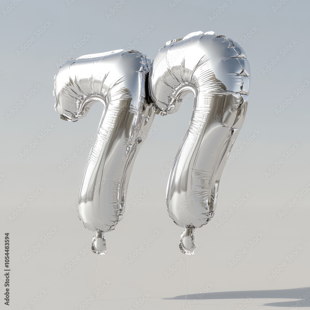 Obraz premium Silver balloon shaped like number 77