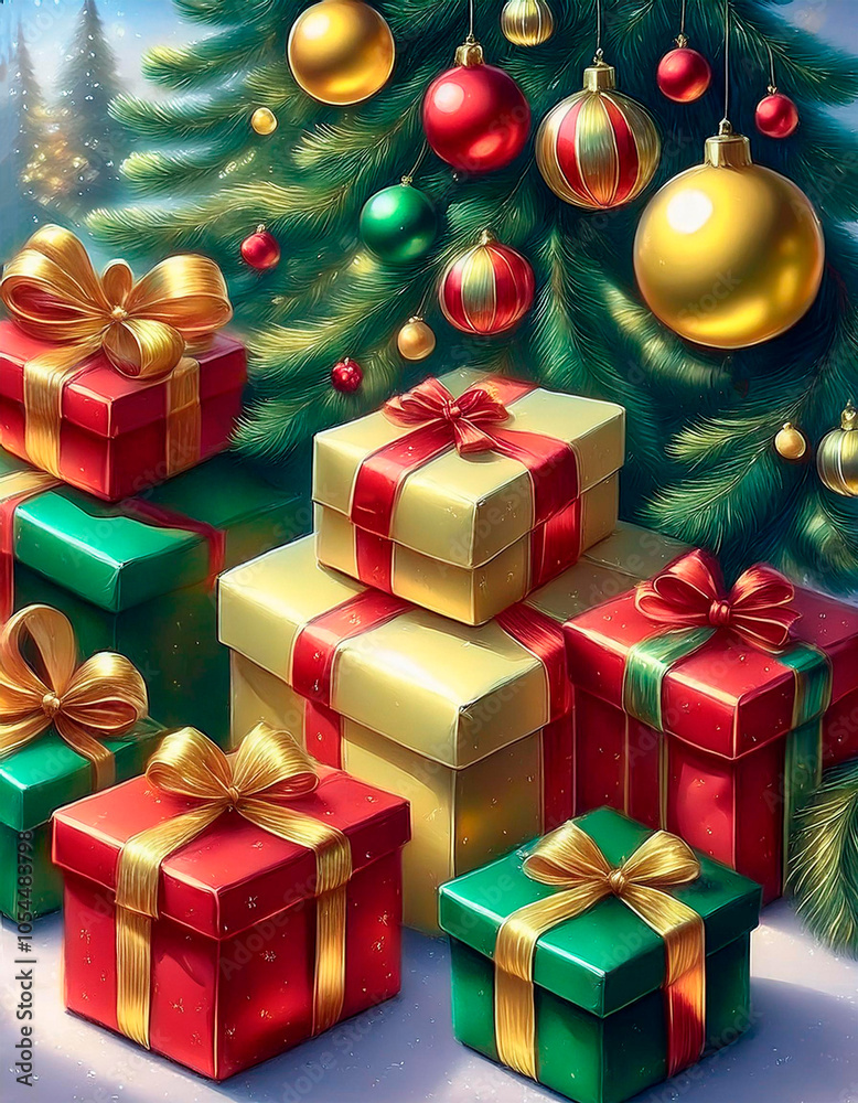 Los regalos de la navidad al pie del árbol.