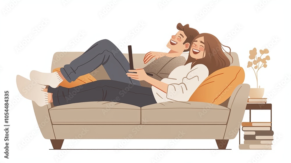 Happy young couple relaxing on a comfortable sofa at home Happy young couple relaxing on a comfortable sofa at home
