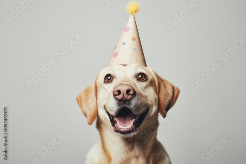Cheerful Labrador in a Party Hat