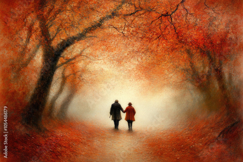 Romantic stroll in enchanted autumn forest