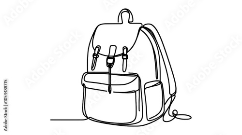 One continuous line illustration of a school backpack, isolated on white background.