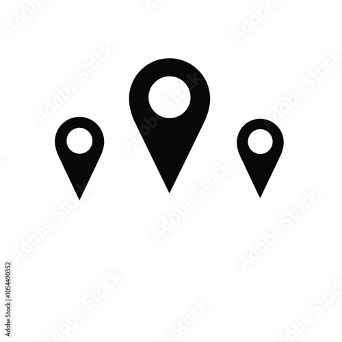a black and white icon of three map pointers