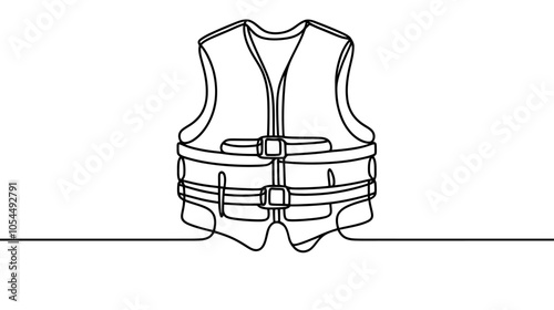 One continuous line illustration of a life jacket, isolated on white background.