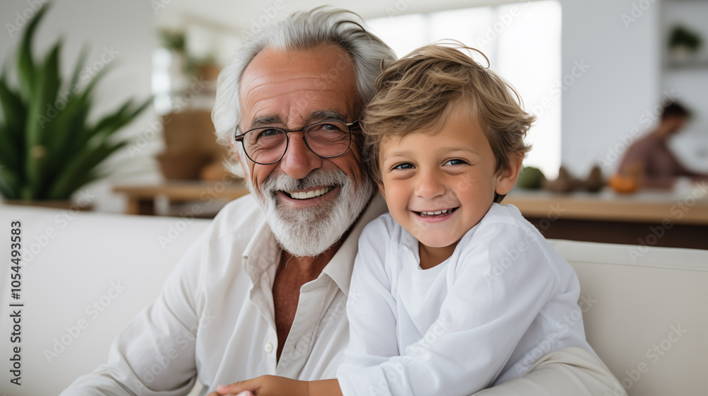 Happy smiling grandfather and a grandson in the light rom Happy smiling grandfather and a grandson in the light rom