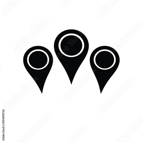 a black and white icon of three map pointers