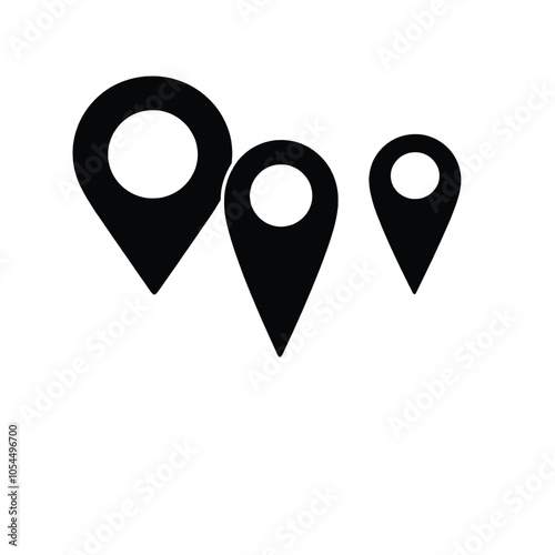 a black and white icon of three map pointers