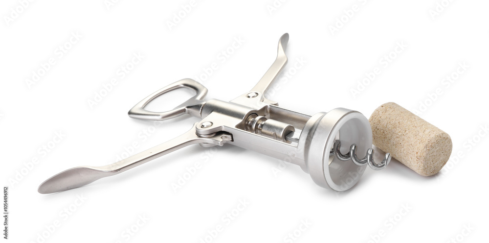 Wing corkscrew and cork isolated on white Wing corkscrew and cork isolated on white