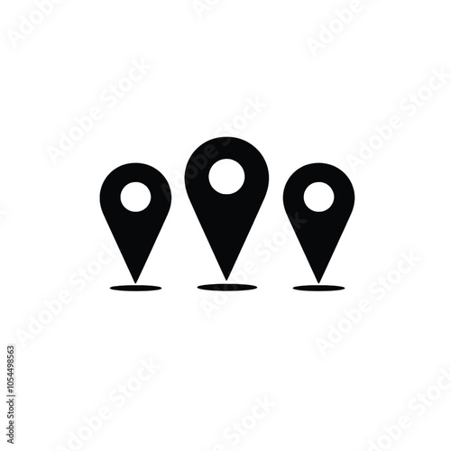a black and white icon of three map pointers