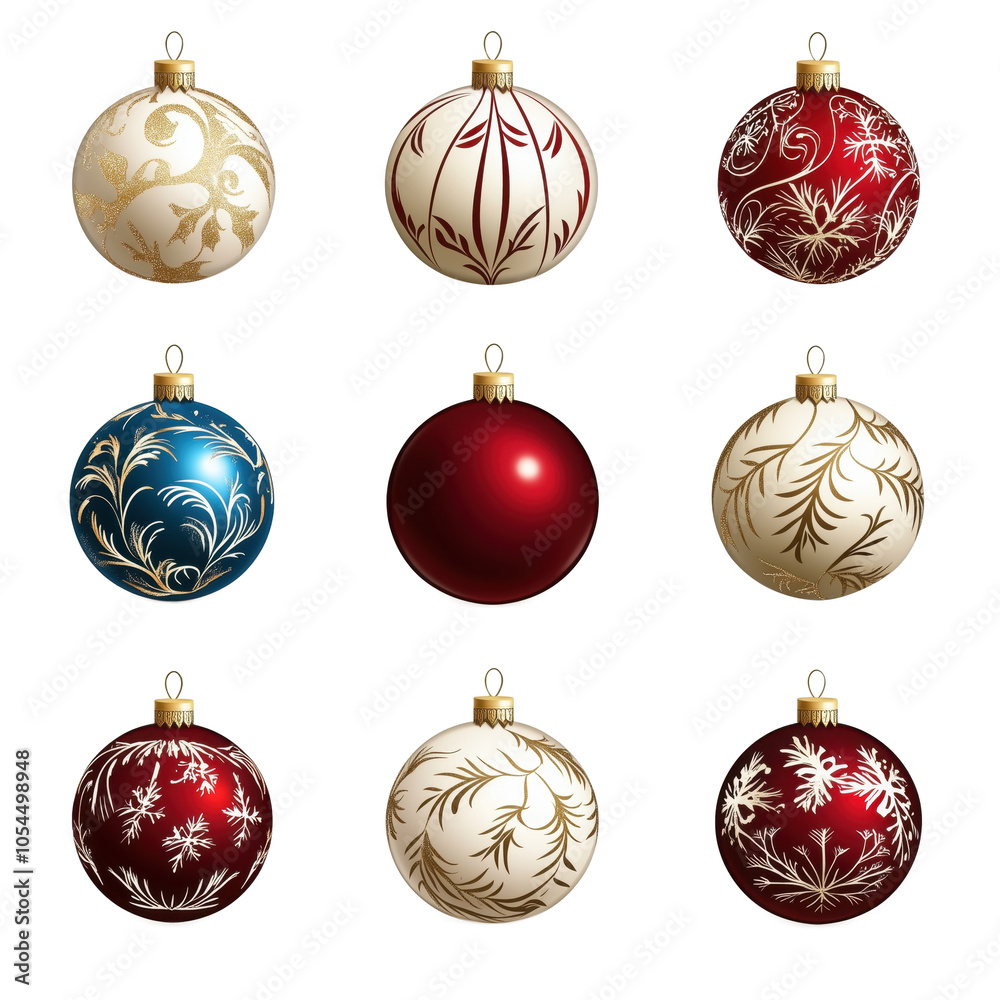 Set of christmas balls with ornaments on transparent background Set of christmas balls with ornaments on transparent background