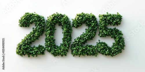 Wallpaper Mural Typography design of "2025" made of green bushes, green eco concept, white background Torontodigital.ca