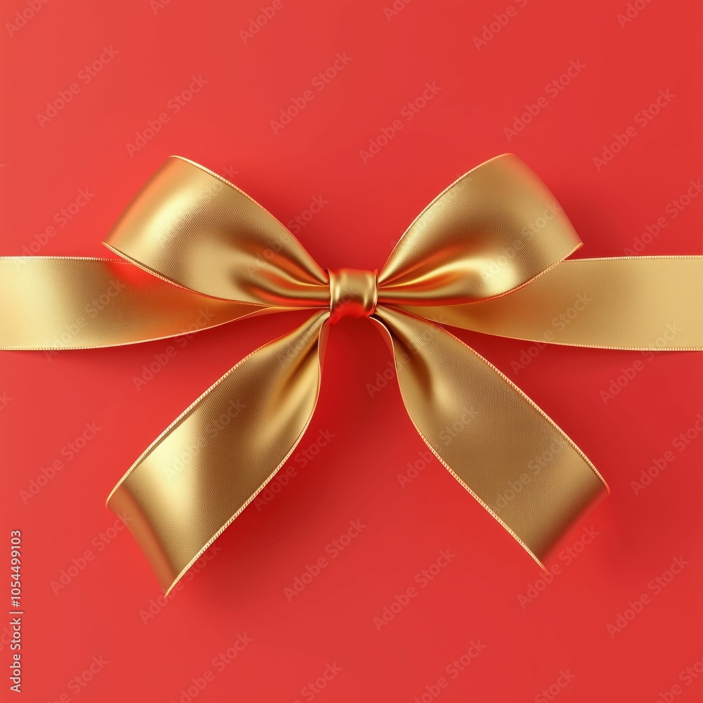 Golden ribbon bow on a light red background Golden ribbon bow on a light red background