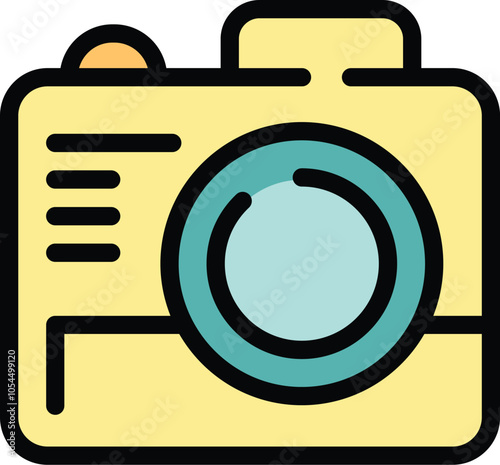 Simple icon of a camera with a large lens, representing the concept of photography