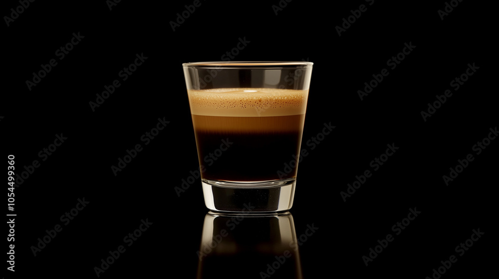Freshly Pulled Espresso Shot with Rich Crema on Black Background Freshly Pulled Espresso Shot with Rich Crema on Black Background