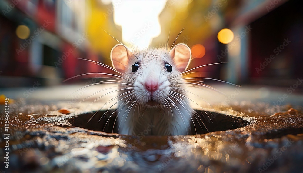 Petit rat sortant la tête d'une bouche d'égout Petit rat sortant la tête d'une bouche d'égout
