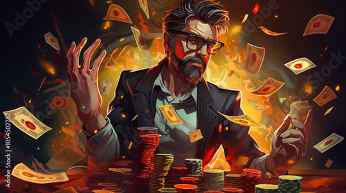 Illustration of a man playing gambling. Casino concept. Poker.