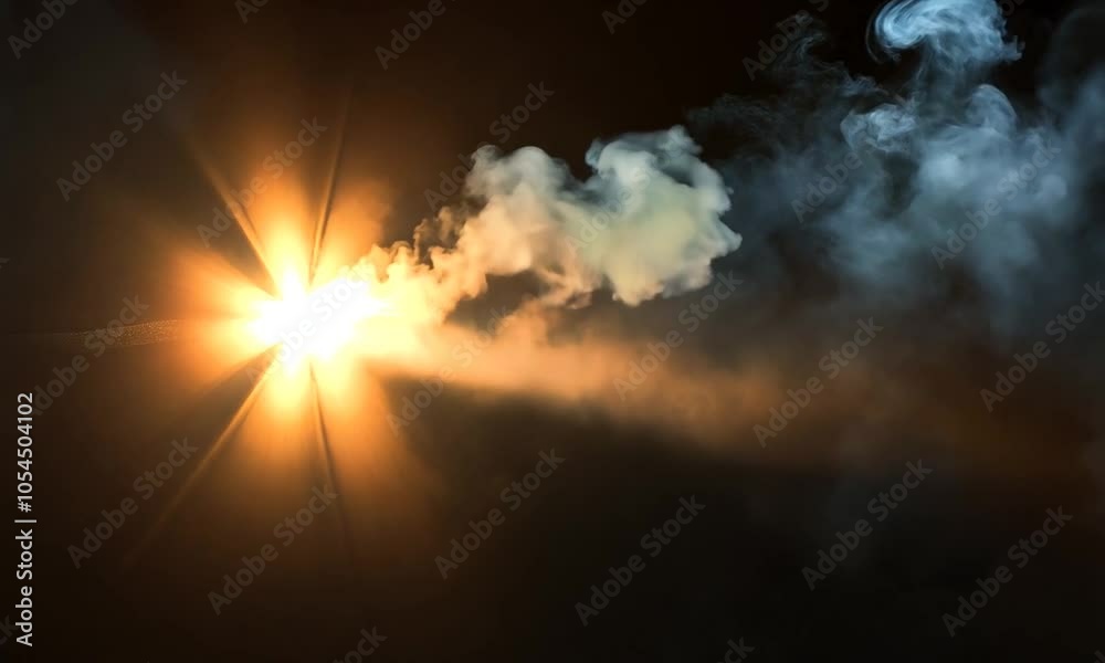 A dramatic depiction of a bullet being fired, surrounded by smoke and light effects.