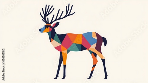 Abstract icon of a deer in bold flat colors, evoking a modern festive theme. photo