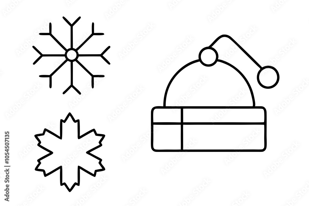 Santa hat, Snowflake and Gift box. Christmas line icons. New year linear icon set. Geometric elements. Quality signs set. Editable Vector icon set. Santa hat, Snowflake and Gift box. Christmas line icons. New year linear icon set. Geometric elements. Quality signs set. Editable Vector icon set.