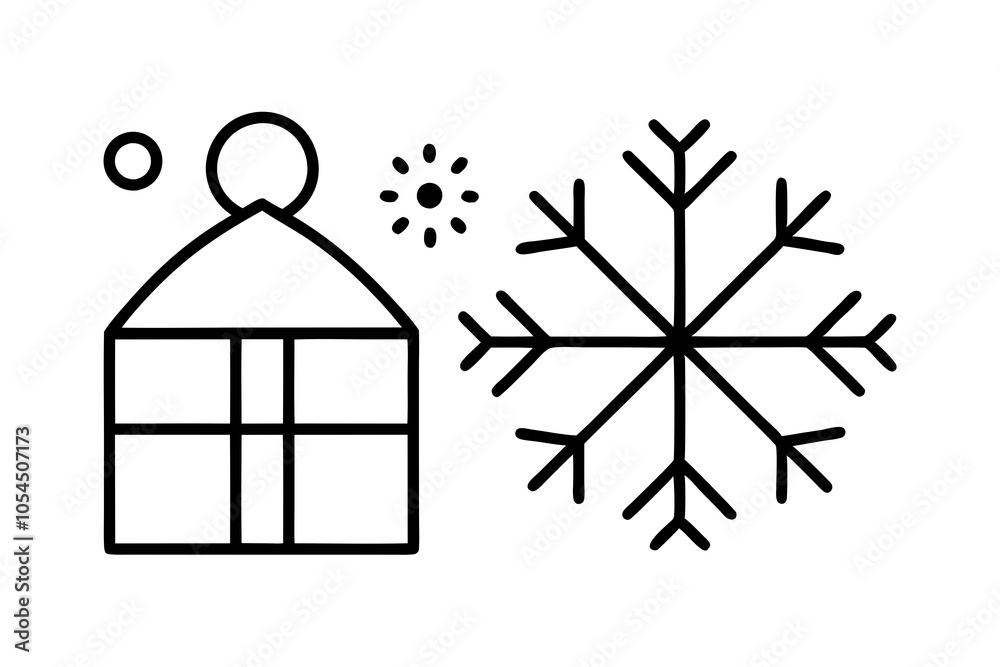 Santa hat, Snowflake and Gift box. Christmas line icons. New year linear icon set. Geometric elements. Quality signs set. Editable Vector icon set.