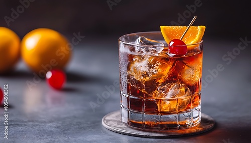 An old-fashioned cocktail beautifully presented, evoking nostalgia and charm.