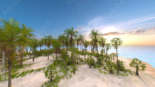 Wallpaper Mural ヤシの木があるビーチ　3DCGレンダリング Torontodigital.ca