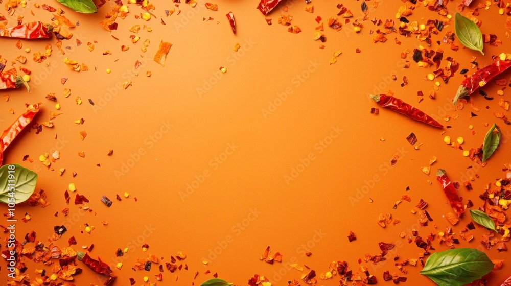 Vibrant thai spices artfully scattered around a circular empty space on an orange background for culinary inspiration Vibrant thai spices artfully scattered around a circular empty space on an orange background for culinary inspiration