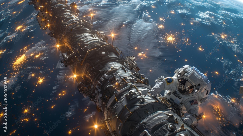 Fototapeta premium Astronaut Spacewalk Over Earth: A Breathtaking View of Our Planet
