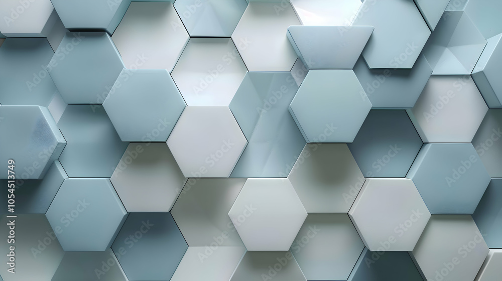 A soothing geometric pattern of light blue and white hexagons, arranged in a calming, repetitive design with subtle gradient transitions between the shades